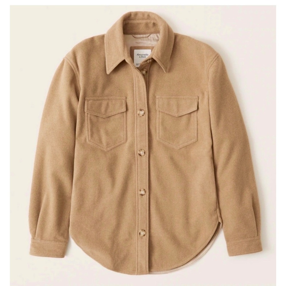 Abercrombie & Fitch Womens Shacket Wool Blend Camel Tan Shirt Jacket Small